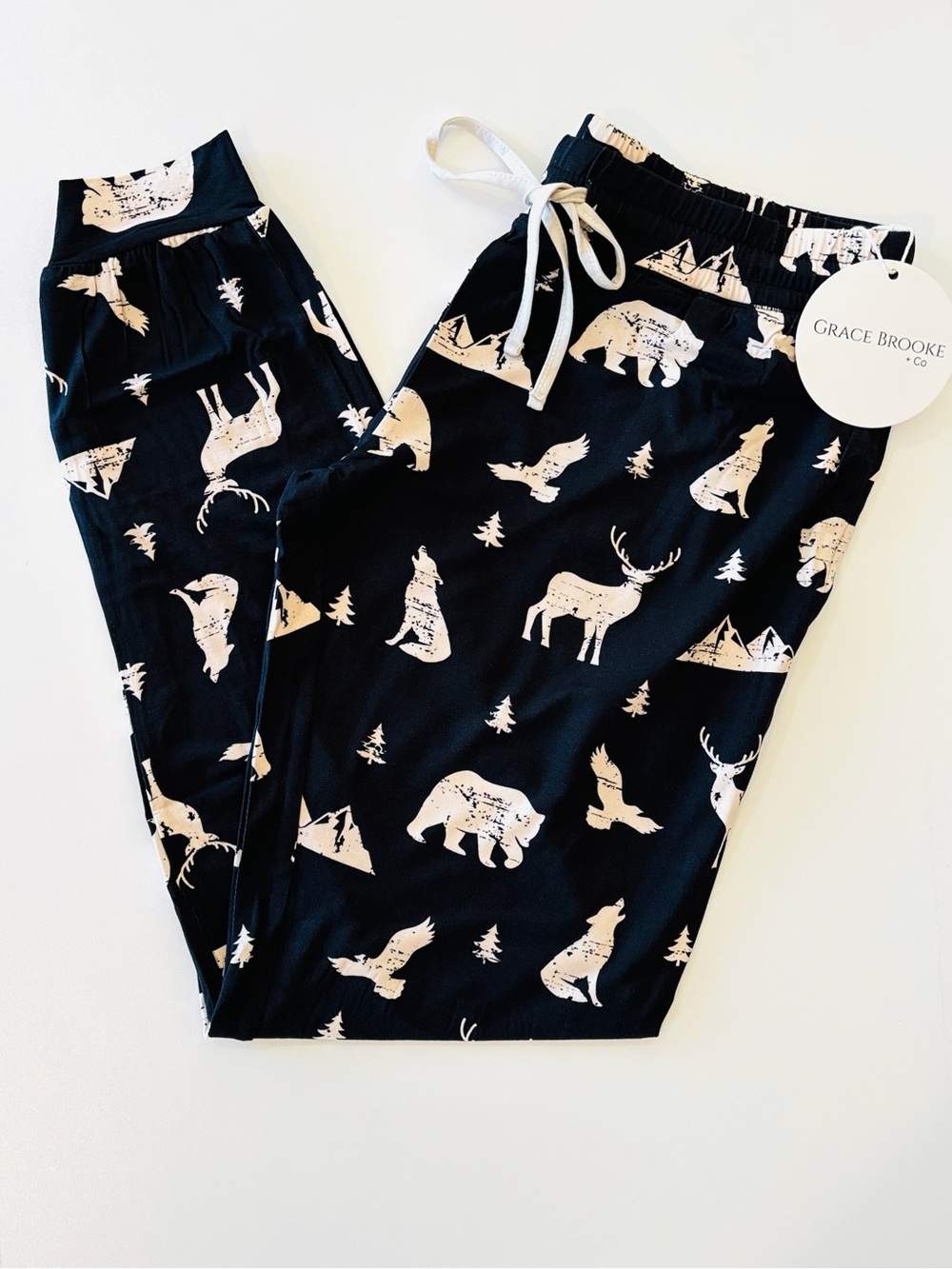 Womens Black Woodland Animal Bamboo Joggers